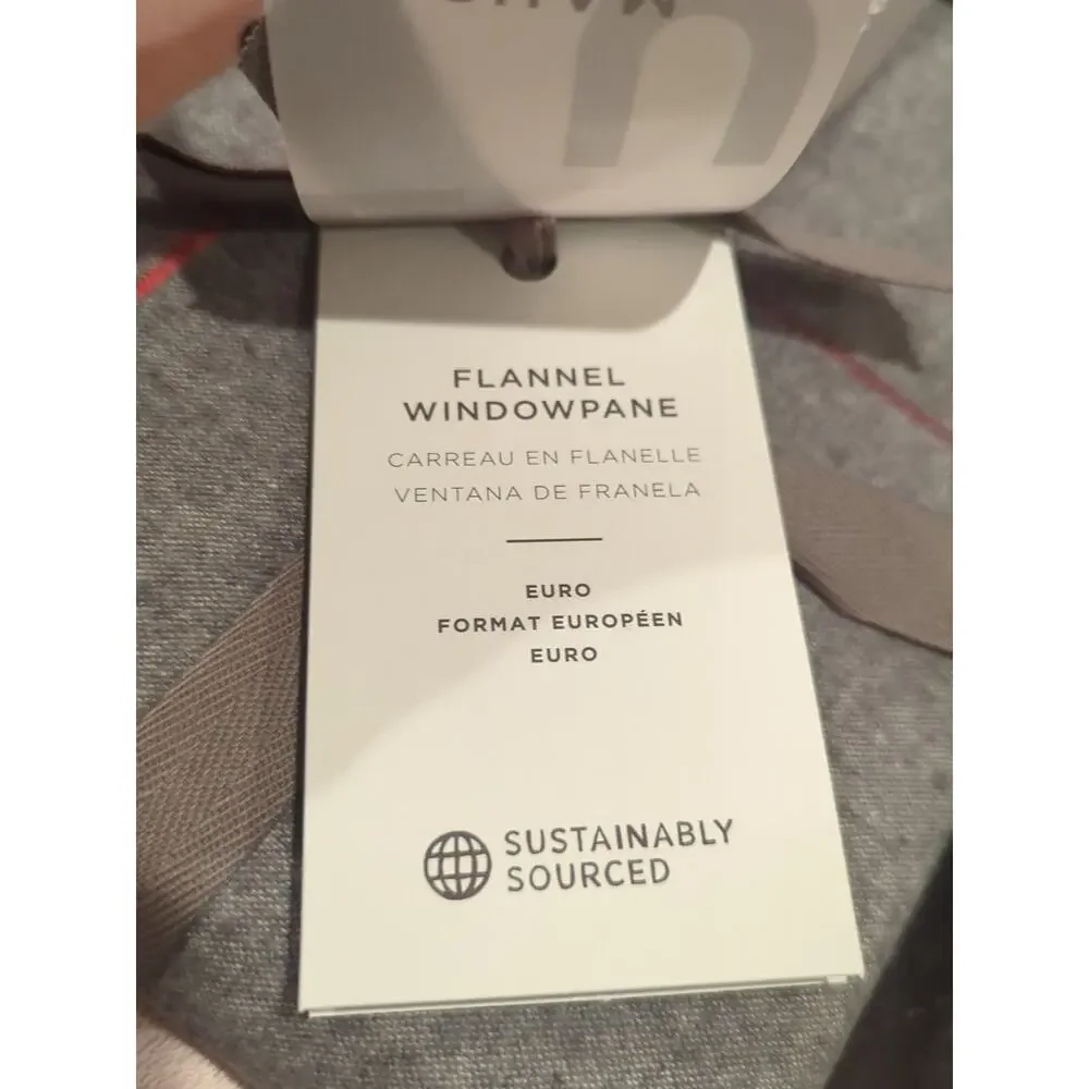 West Elm FLANNEL WINDOWPANE Standard Pillowcase Gray 26 X 26 NEW
